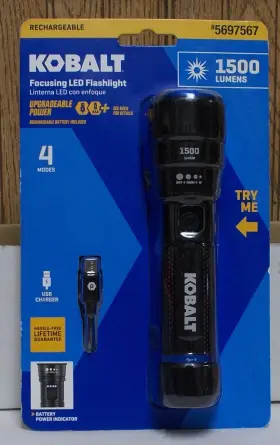 Kobalt 810156210068 1500-lumen 4 Mode Focusing Led Rechargeable Flashlight
