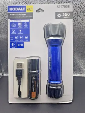 3747938 Kobalt 820909681137 Model# 68113 Dual Power Led Flashlight 350 Lumens - New