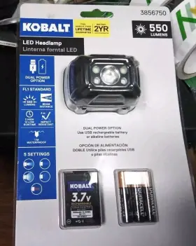 3856750 Kobalt 850009207739 550 Lumen Led Headlamp Dual Power Option 5 Settings