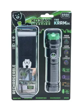 Kodiak Lighting 25850-11bc01 Kram 2000lm Rechargeable Led Flashlight 18650 3.7v Black/green