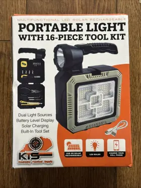 Kts 821472320690 Solar Powered 4-in-1 Lantern Flashlight 16 Piece Tool Kit Power Bank Combo