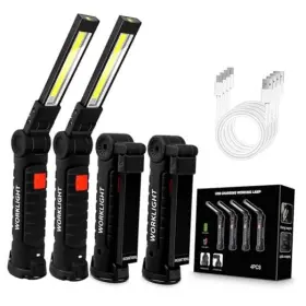 Ledlightdisplay 613965261944 4pack Led Work Lights Usb Rechargeable Cob Light With Magnetic Black