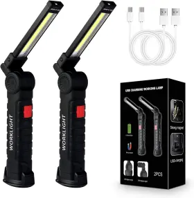 Ledlightdisplay 711181429138 2pack Led Work Lights Usb Rechargeable Cob Light With Magnetic Base 360 Rotate