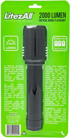 Lumen 811446020954 Litezall Led Tactical Flashlight - 2000 High 2 Light Modes Ad