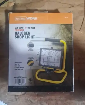 63180 Luminar Work 500 Watt 120 Volt Portable Halogen Shop Light Yellow Black Corded