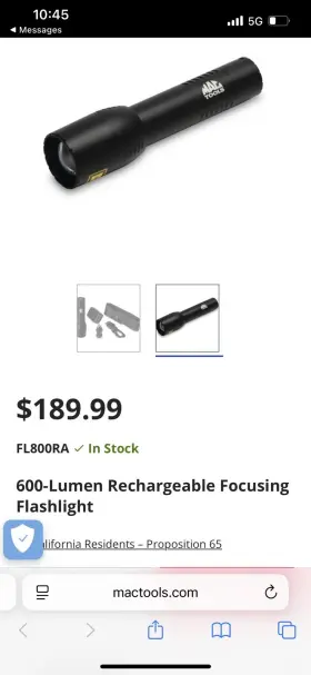 Fl427 Mac Tools Tool 600 Lumen Rechargeable Focusing Flashlight With Battery