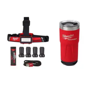 2115-21h-48-22-8392rp Milwaukee Headlamp 600 Lumens Led Usb-rechargeable With Packout 20 Oz. Tumbler Red