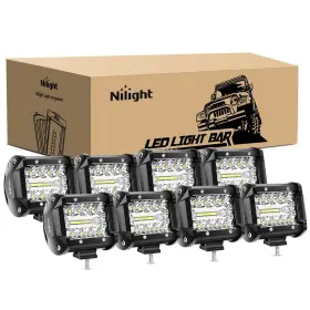 18028c-h Nilight 8pcs Led Pods 4inch 60w Light Bar Flood Spot Combo Triple Row Driving