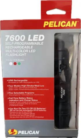 007605-5300-001 Pelican 7600 Led Flashlight Usb Rechargeable Multi-color Ipx8 944 Lm Aluminum