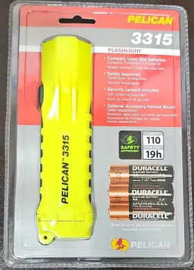 033150-0150-245 Pelican 3315 Led Flashlight Waterproof Safety Approved Yellow Batteries Included