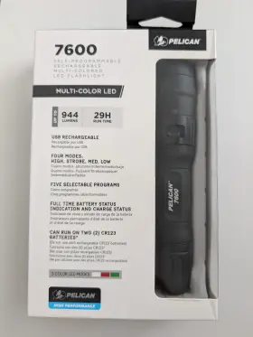 076000-0000-110 Pelican 7600 Multi-color Led Flashlight Usb Rechargeable Programmable Black