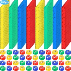 Htn-perkoop-253 Perkoop 100 Pcs Plastic Rulers And Mini Round Manual Pencil Sharpener Bulk 4
