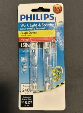 Philips 046677416874 150w 120v T3 Rsc Halogen Work Light Bulbs Double Ended 2 Pack