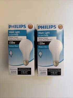 Philips 046677431624 New Silicone Coated Shatterproof A21 Work Light Bulb 150 Watt X2