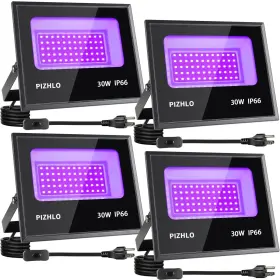 Pizhlo 761325679547 4 Pack 30w Black Light Blacklight Flood With Plug And Switch Ip66 Water