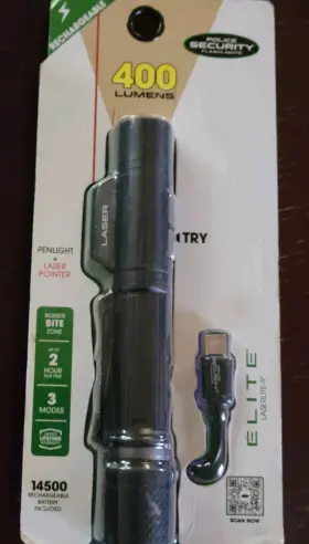 97711 Police Security Laserlite-r 400 Lumens Rechargeable Flashlight With 3a Laser New
