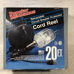 900gp-cb Popular Mechanics New Retractable 20 Ft Cord Reel Work Light Metal Cage Usa Made