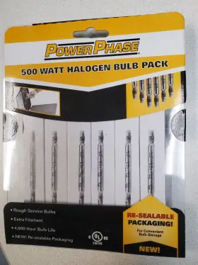0771393 Power Phase 6 - 500 Watt Halogen Bulbs Light Lamp 4-5/8 Inch Long T-3 Rough Service New