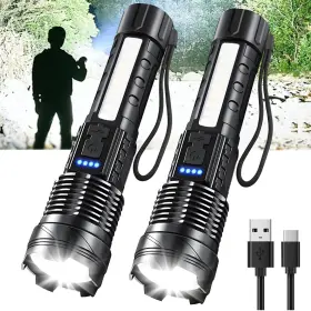 B0dsqybdjb Queena 90 000 Lumens Led Flashlight 2-pack Rechargeable Super Bright 7 Modes Ipx6