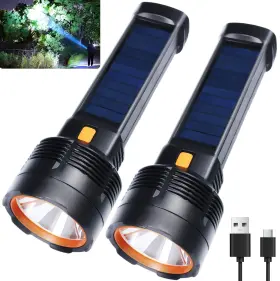 Queena B0f24g88zh 2 Pack Led Rechargeable Flashlight - 100000 Lumens Super Bright Solar