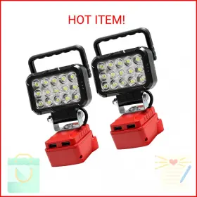 Rayleey Wl2p-mwk 2 Pcs Led Work Light Compatible With Milwaukee 18v Battery Cordless Flood