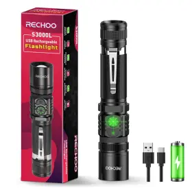 B09t9khlp6 Rechoo S3000l Led Rechargeable Flashlight High Lumens Double Switch Super Bright