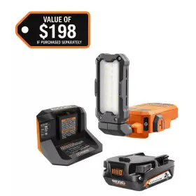 Ridgid 313108560568 18v Cordless Magnetic Task Light Kit With 2.0 Ah Battery And Charger