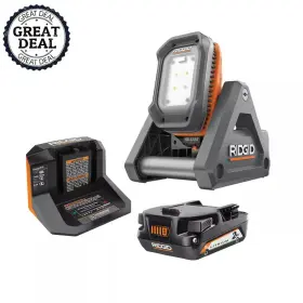 Ridgid 726084975750 18v Cordless Flood Light Kit With Detachable 2.0 Ah Li-ion Battery Charger