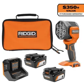 R8699b-ac93044sbn Ridgid 18v Cordless Led Spotlight With 2 4.0 Ah Batteries Charger And Bag