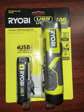 Ryobi 033287204618 Led Usb Lithium Compact Flashlight Kit With Battery Charging Cable