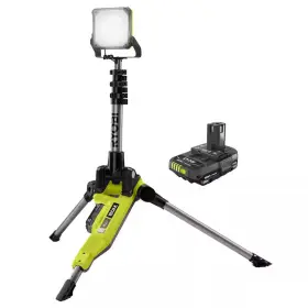 Ryobi 313088449402 One 18v Cordless Hybrid Led Tripod Stand Light With 2.0 Ah Battery