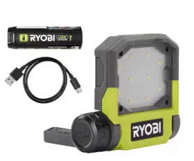 Ryobi 726084537477 Usb Lithium Cordless Pivoting Led 3-mode Flip Light Kit With 2.0 Ah Battery New