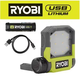 Ryobi 744759419668 Usb Lithium Cordless Pivoting Led 3-mode Flip Light Kit With 2.0 Ah Battery