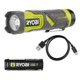 Ryobi 744759764300 Usb Lithium Cordless Compact Led 3-mode Flashlight Kit With 2.0 Ah Battery And C