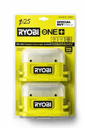 P79607 Ryobi 18v Led Compact Area Light 2-pack Yellow Plastic 18 Hours
