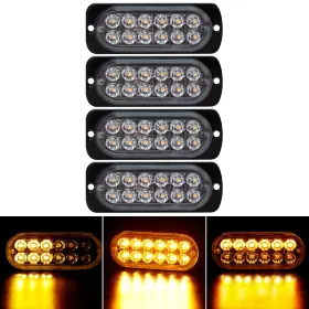 Hh-car-psd-0258-pp4x Seisso 4-pack 12 Led Amber Strobe Lights Vehicles Trucks Emergency