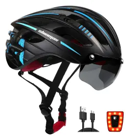 Bs94-bbt Shinmax Bike Helmet With Usb Rechargeable Light And Detachable Magnetic Goggles