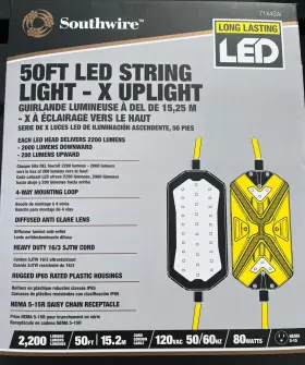 7164sw Southwire 50ft Led String Light 2200 Lumens Yellow 41w 120v