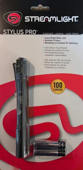 660016 Streamlight Stylus Pro Led Flashlight 100 Lumens Black Ipx4 Batteries Included
