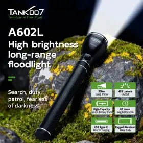 Tank007 A602l Led Flashlight High Lumens Tactical Flash Light Rechargeable Torch Work