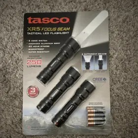Tasco 34567 Xr5 Focus Beam Tactical Led Flashlight 3-pack 250 Lumens Strobe Aaa