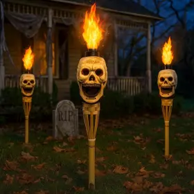 Anb-vihose-2976 Vihose 3 Pack Halloween Skull Torches Pathway Lights Handmade Bamboo