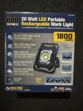 08-00601 Voltec 1800 Lumen 20w Rechargeable Led Portable Work Light