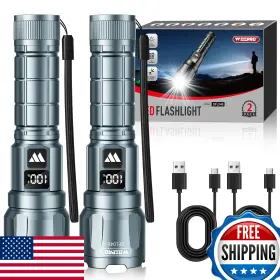 B0fhh24nlj Wdtpro Led Flashlight 2-pack 6000 Lumens Super Bright Zoomable Rechargeable Tact