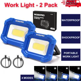 W139016 Workpro 2 Pk Rechargeable Magnetic Work Lights 2000lm Cob Portable Waterproof 4 Modes