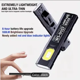 Ws-d057 Wushang 2 Pack. Edc Clip Light Ultra-thin Led Flashlight 550lm Magnetic Pen