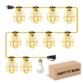 100w Yaoledly 708436085294 100ft Construction String Lights 11 Bulbs Work With E26 Base Co