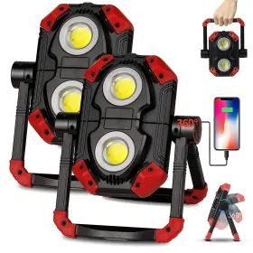 Yzoni 973365301584 Led Work Light Rechargeable 2 Cob 2500lm Folding Portable Flood With M