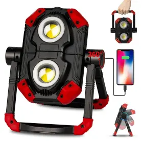 Yzoni 973365304837 Led Work Light Rechargeable 2 Cob 2500lm Folding Portable Flood With M