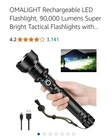 Omalight Rechargeable Led Tactical Flashlight With Zoomable, 10 Modes - Black New. Price: $18.21.